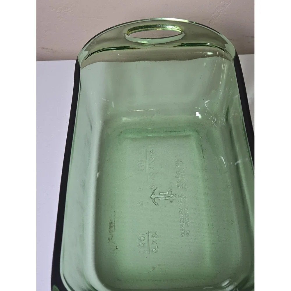 VTG Fire King Green Glass Baking Dish 6x9 Anchor Hocking Ovenware Casserole USA